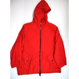 WOMEN'S RED QUILTED WINDBREAKER JACKET WITH HOOD - SUBURBANS - SIZE L